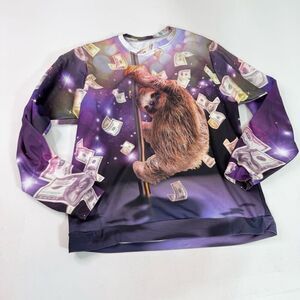 Shelfies Sweatshirt Sloth Stripper Women Medium Pullover Make it Rain $100 Bills